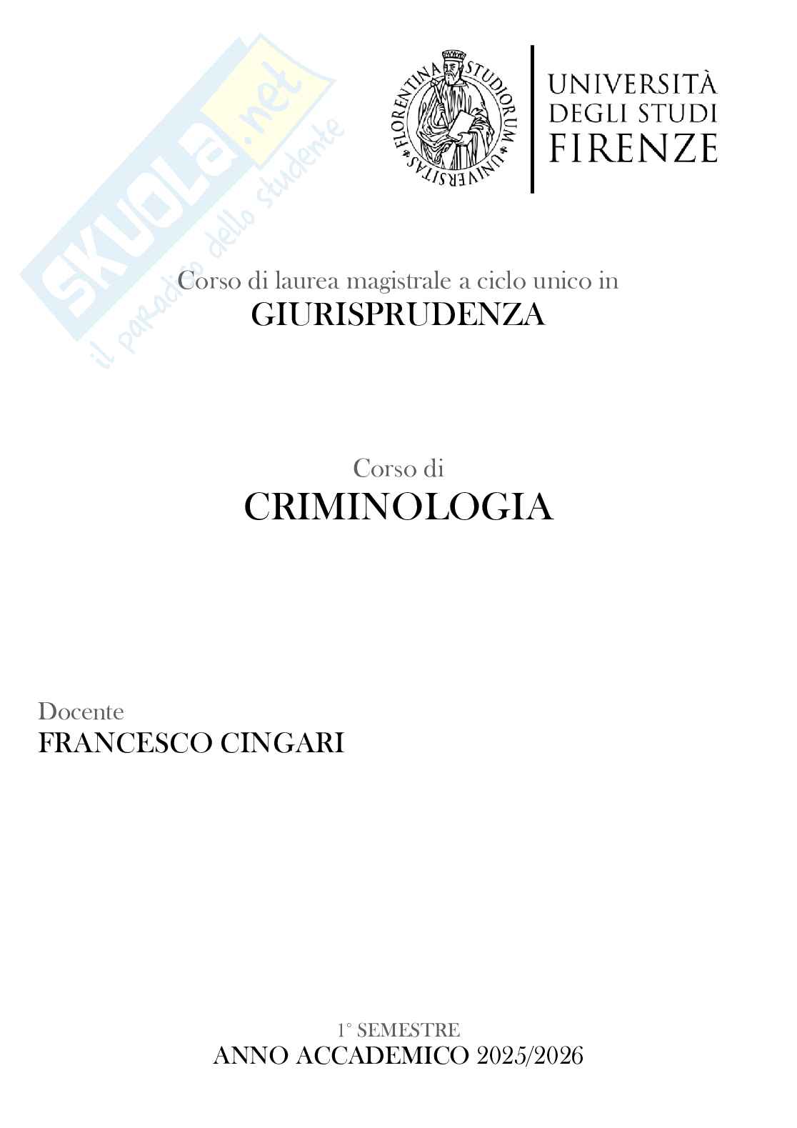 Appunti completi delle lezioni di Criminologia  Pag. 1