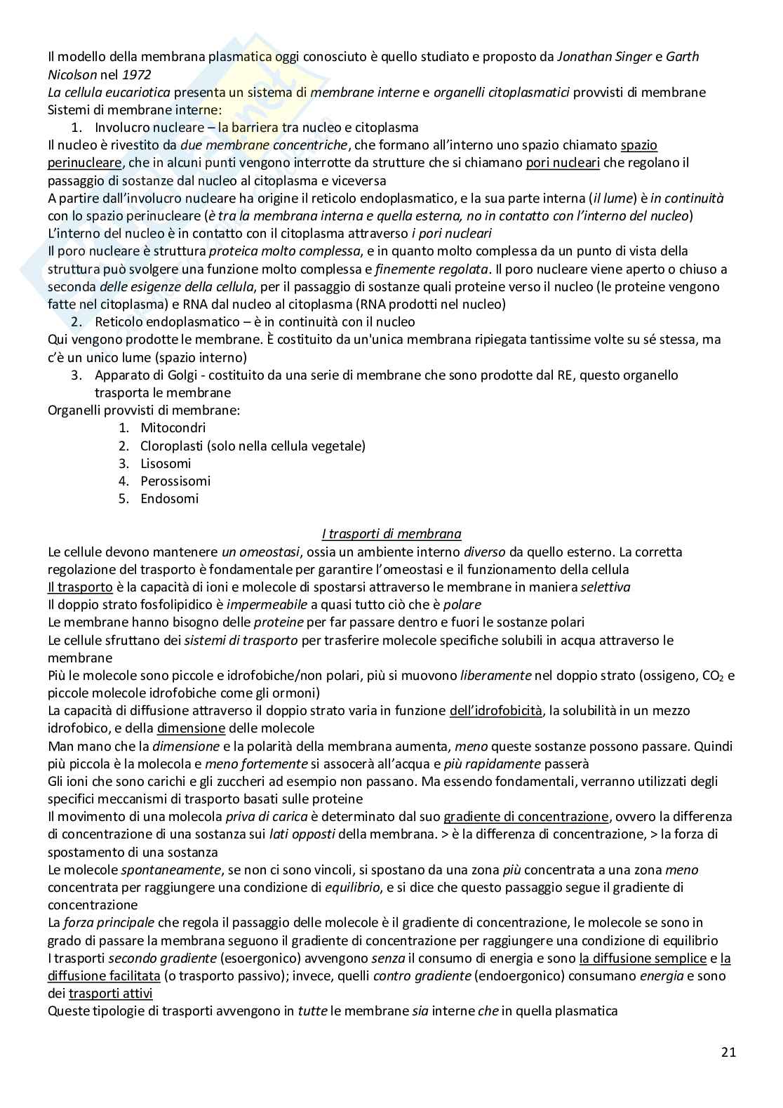 Riassunto esame Biologia e principi di genetica, Prof. Crippa Valeria, libro consigliato Becker, il mondo della cellula, Hardin, Lodolce Pag. 21