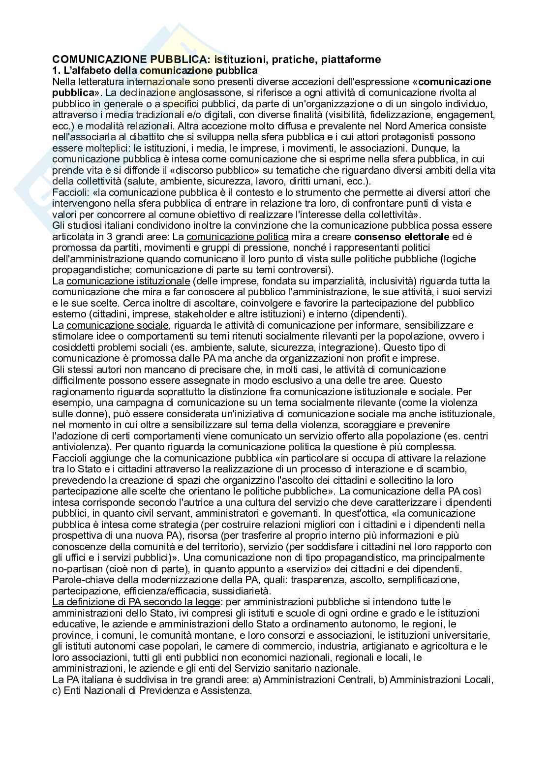 Riassunto esame Sociologia della comunicazione pubblica e istituzionale, Prof. Solito Laura, libro consigliato Comunicazione pubblica. Istituzioni, pratiche, piattaforme, Alessandro Lovari, Gea Ducci Pag. 1