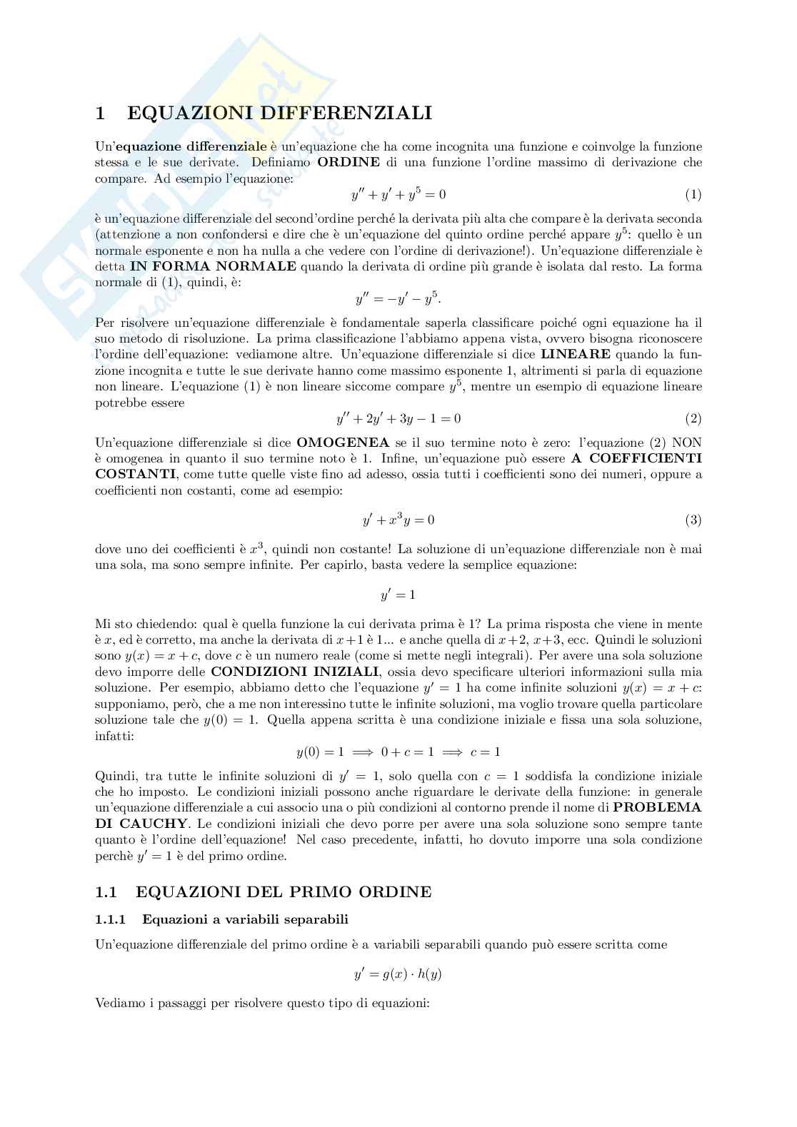 Equazioni differenziali: teoria ed esercizi Pag. 1