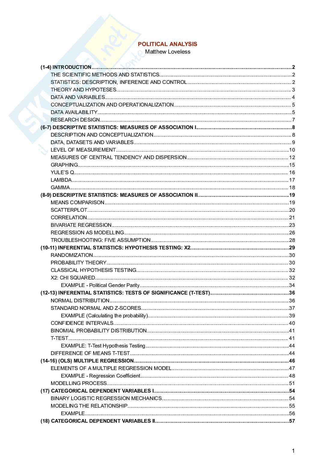 Riassunto esame Research methods, Prof. Binelli Chiara, libro consigliato Political Analysis, Loveless Pag. 1