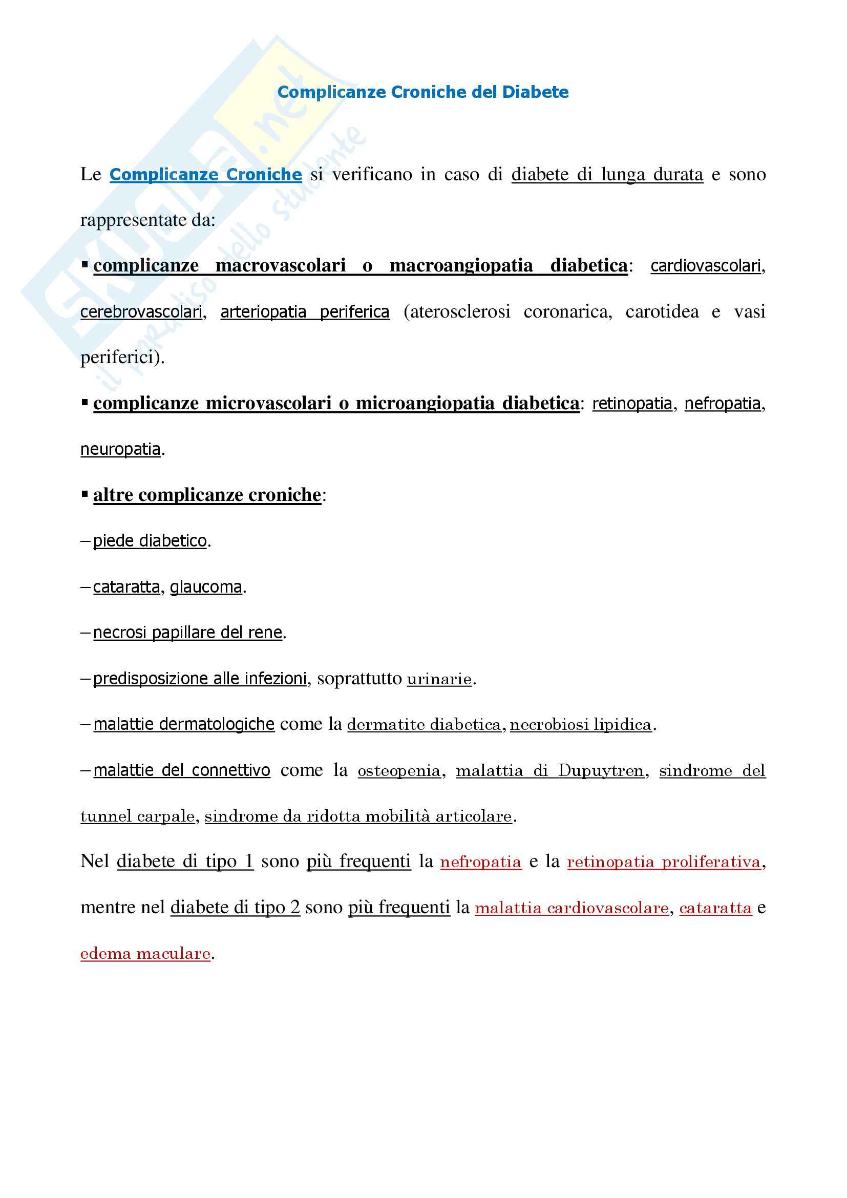 Endocrinologia - le complicanze croniche del diabete Pag. 1