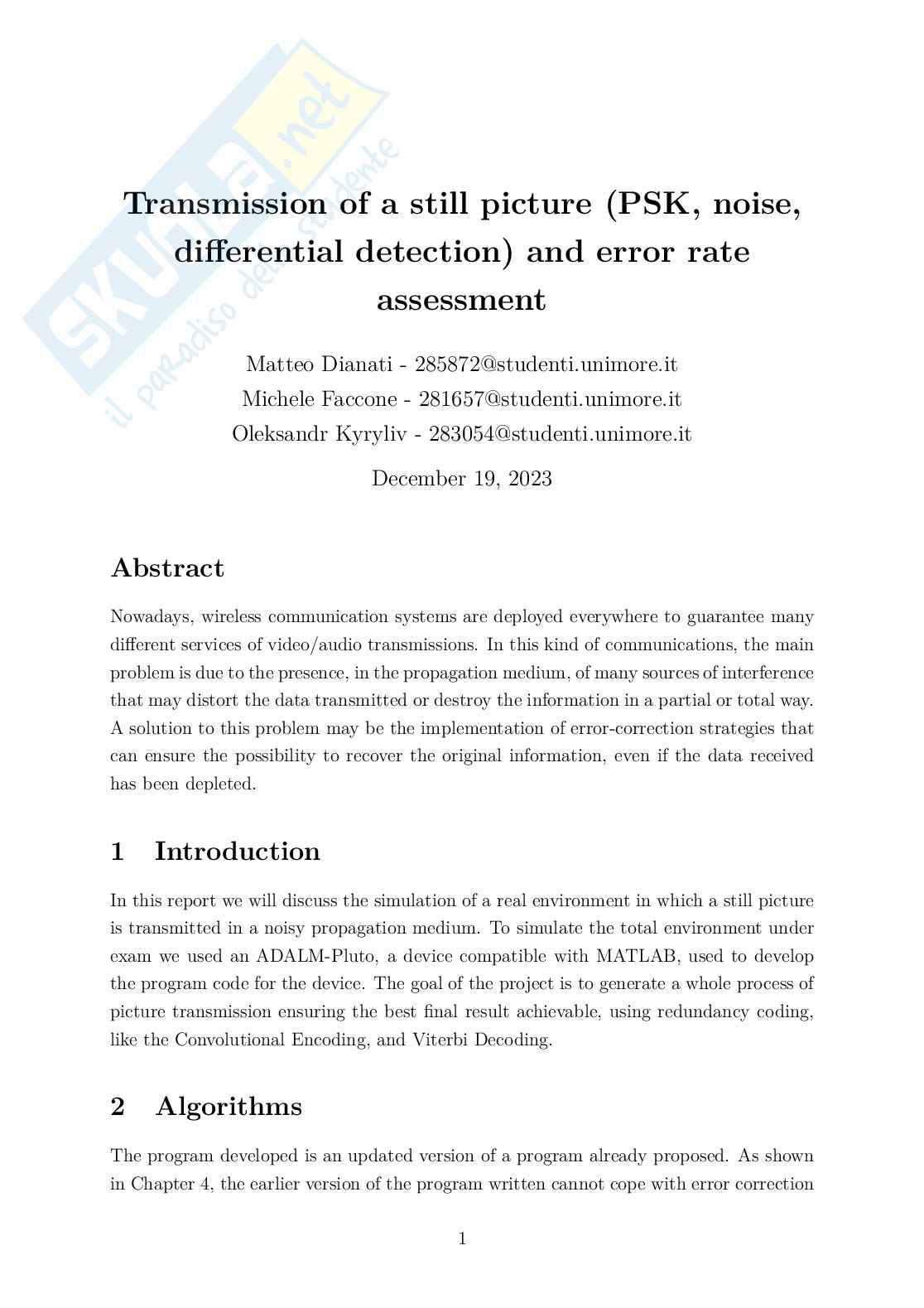 Report esame Techniques and systems for digital signal communications, AA 2023/2024  Pag. 1