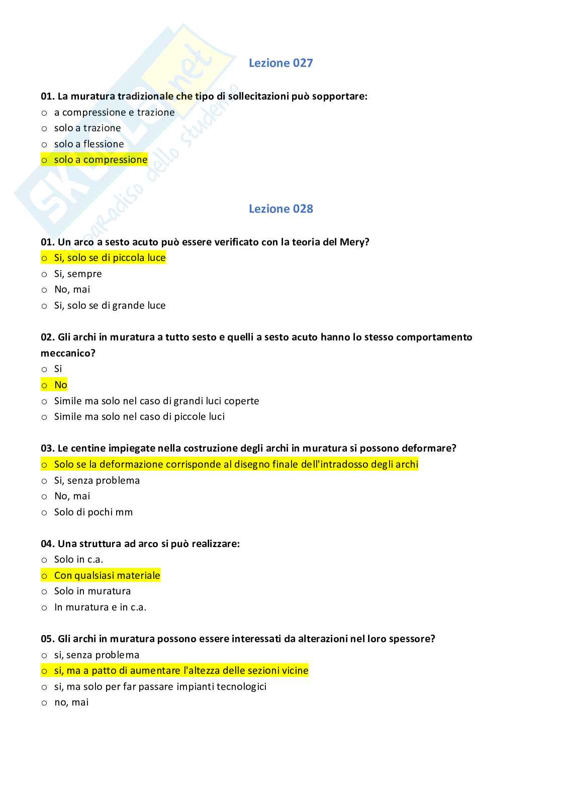 Paniere con risposte chiuse di Tecniche costruttive Pag. 11