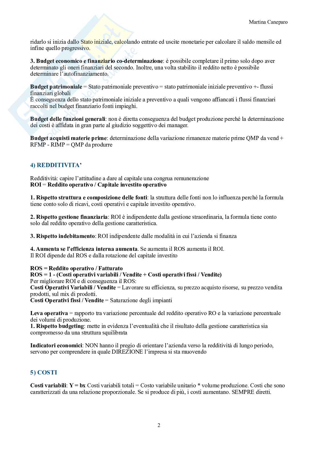 Controllo di gestione – Parte 3 – 10 domande di teoria delle prove d'esame + formulario Pag. 2