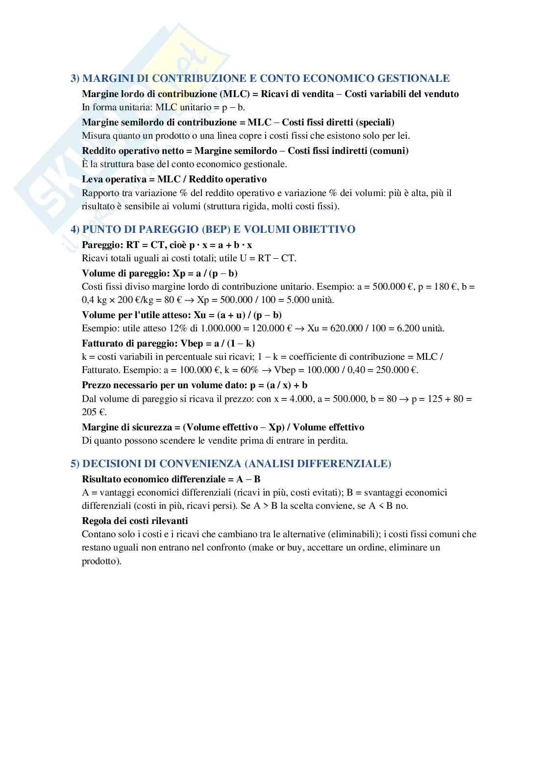 Controllo di gestione – Parte 3 – 10 domande di teoria delle prove d'esame + formulario Pag. 6