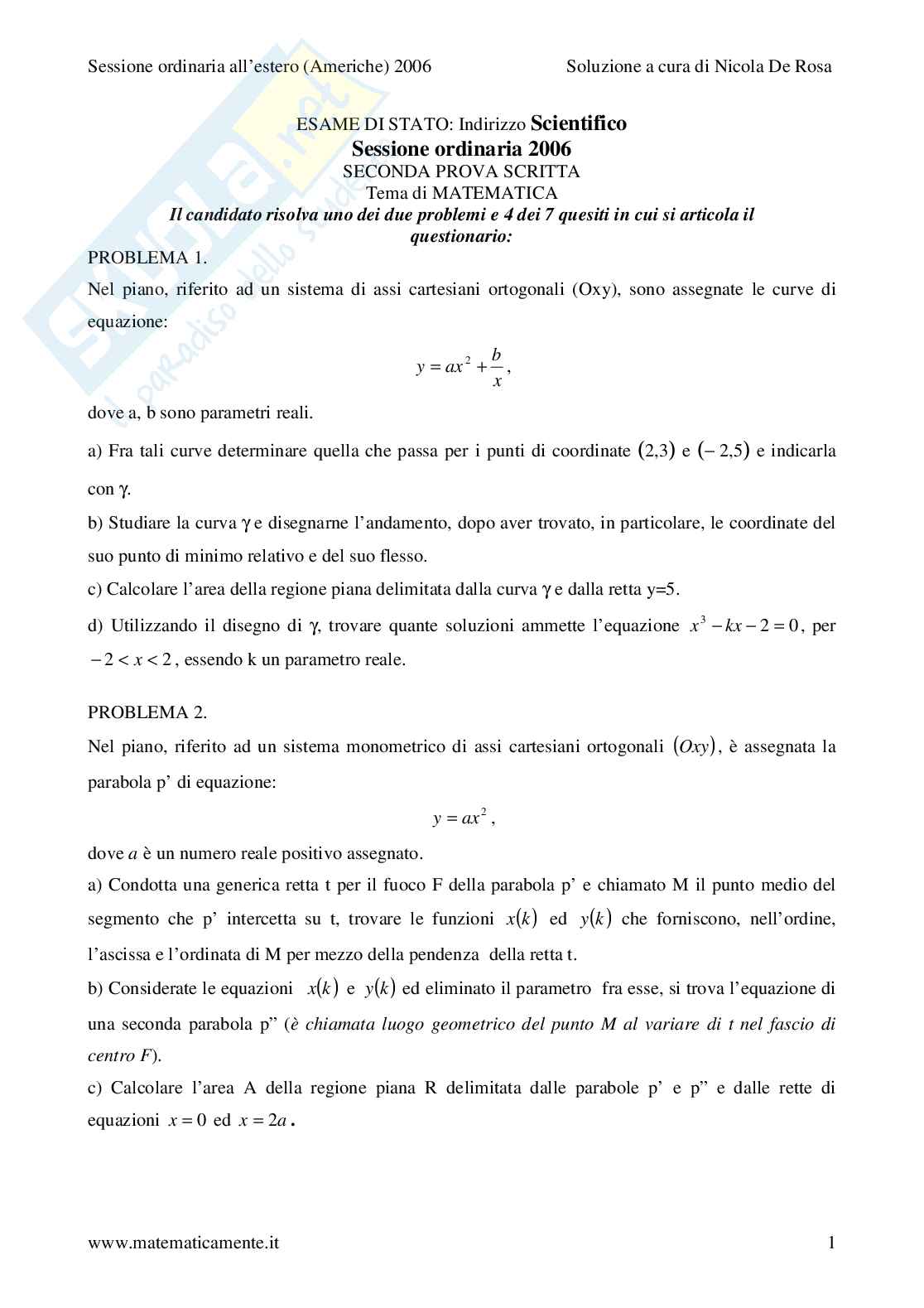 2006 - Liceo scientifico sessione ordinaria - scuole italiane all'estero Pag. 1