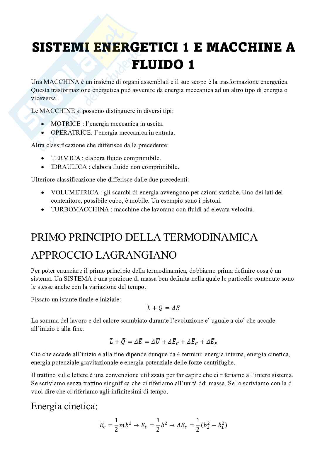 Appunti Sistemi energetici e macchine a fluido I sulla termodinamica Pag. 1