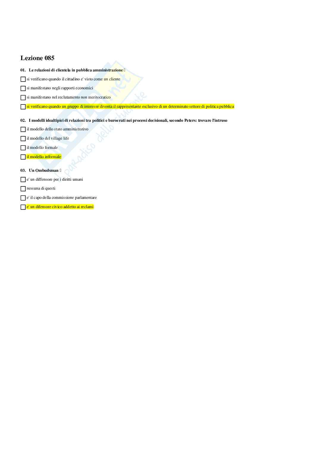 Paniere di metodologia e tecniche della ricerca politica - risposte multiple Pag. 76