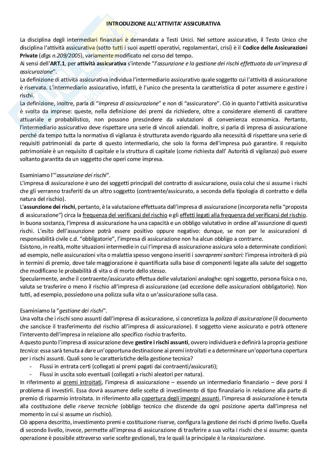 Appunti di  Economia delle aziende di assicurazione - Ramo vita Pag. 1