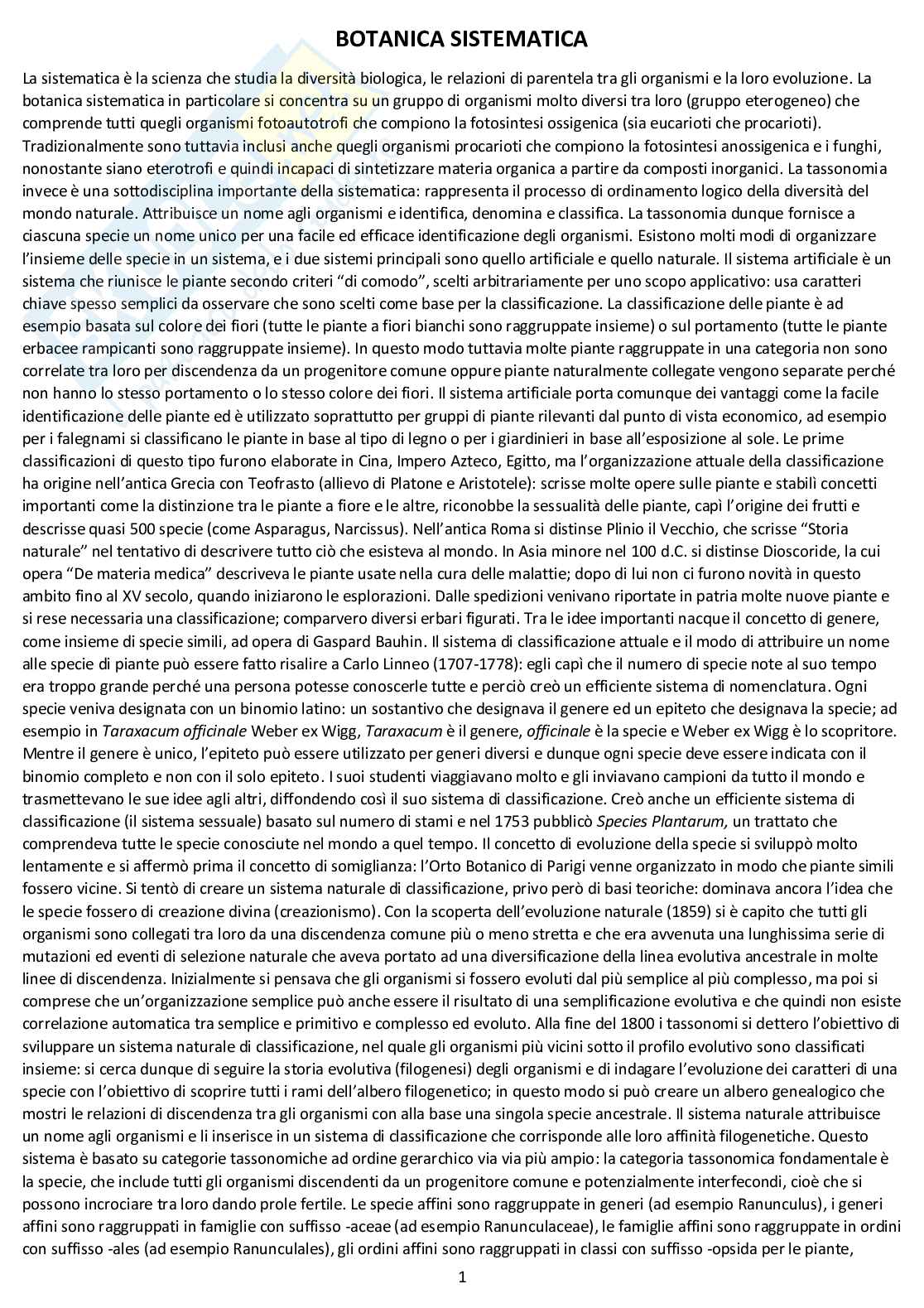Botanica sistematica - Appunti completi d'esame Pag. 1