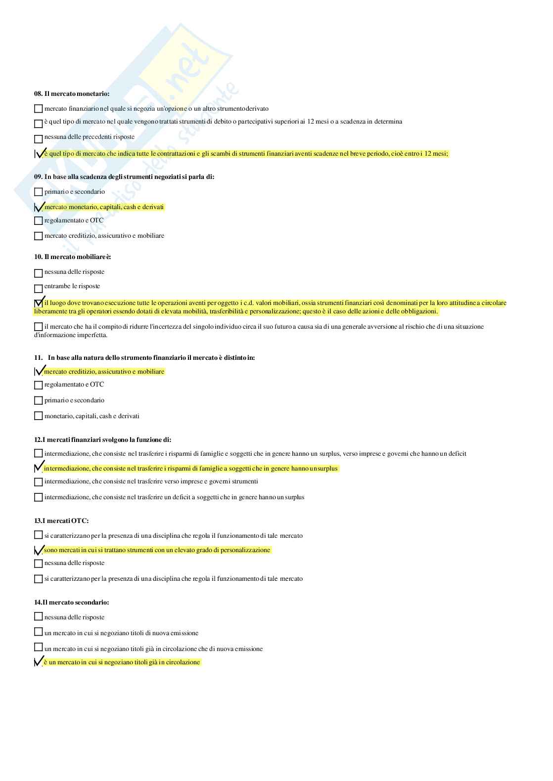 Paniere mercati finanziari internazionali - risposte multiple Pag. 6