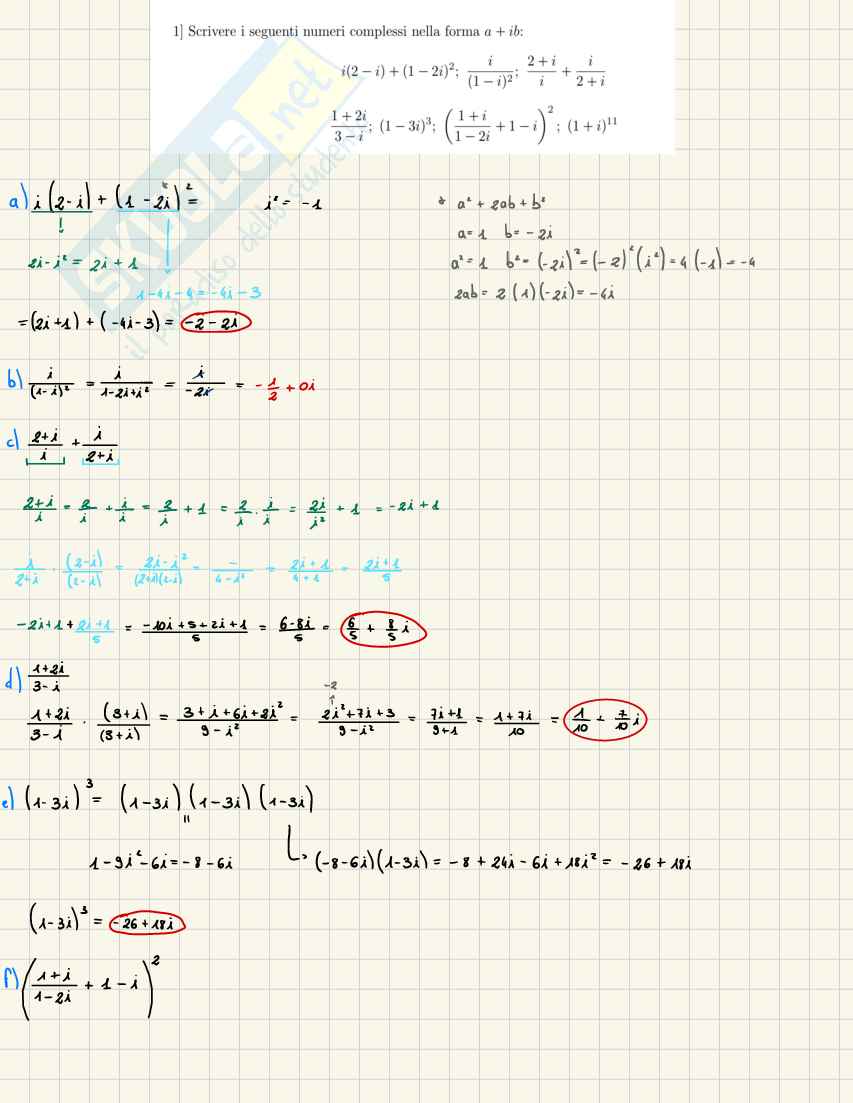  Geometria e algebra lineare: esercizi svolti sui numeri complessi Pag. 1