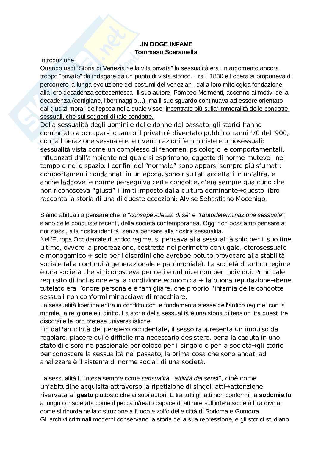 Riassunto esame Storia moderna, Prof. Lagioia Vincenzo, libro consigliato Un doge infame, Scaramella Pag. 1