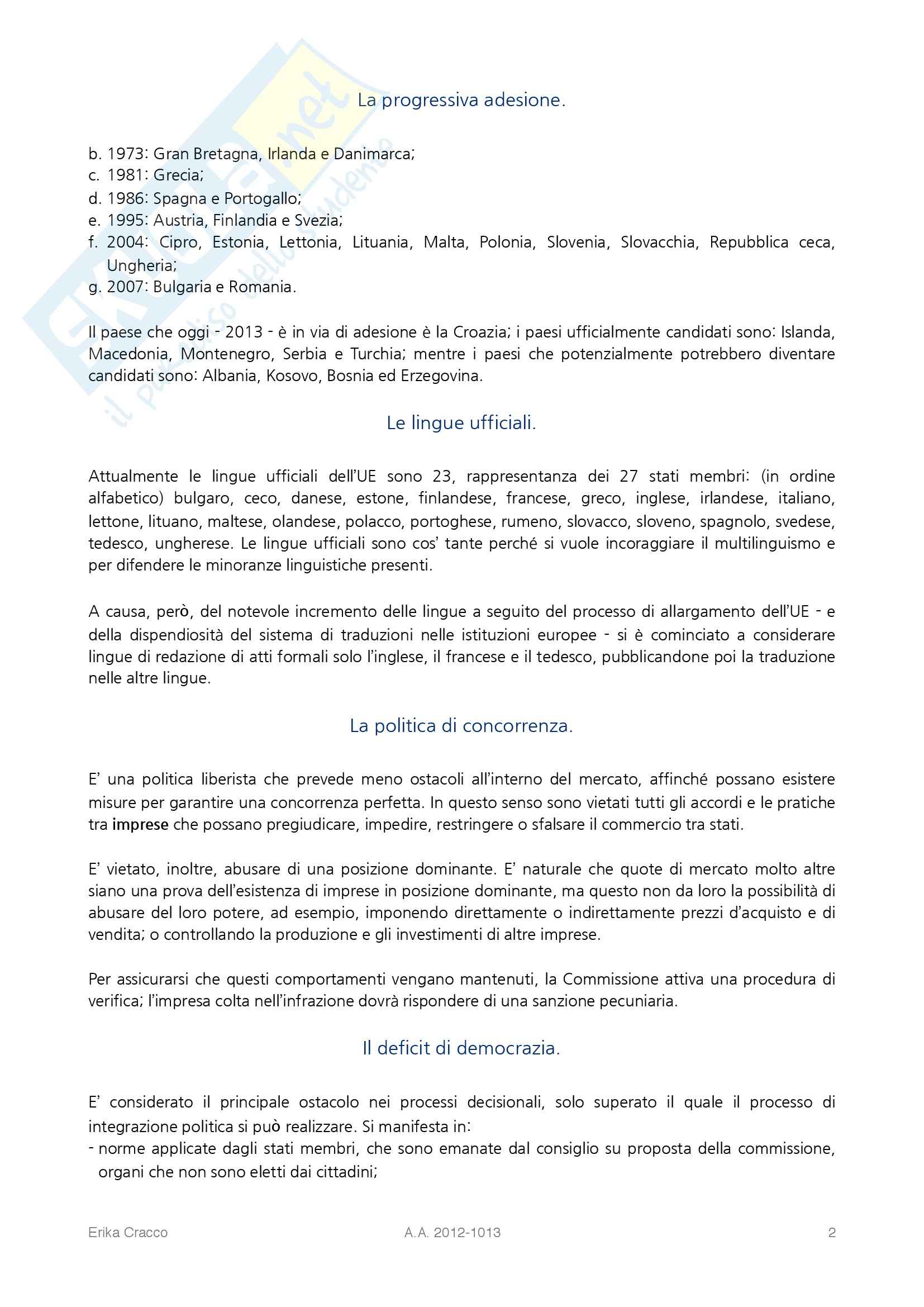 Riassunto esame Diritto dell'Unione Europea, prof.