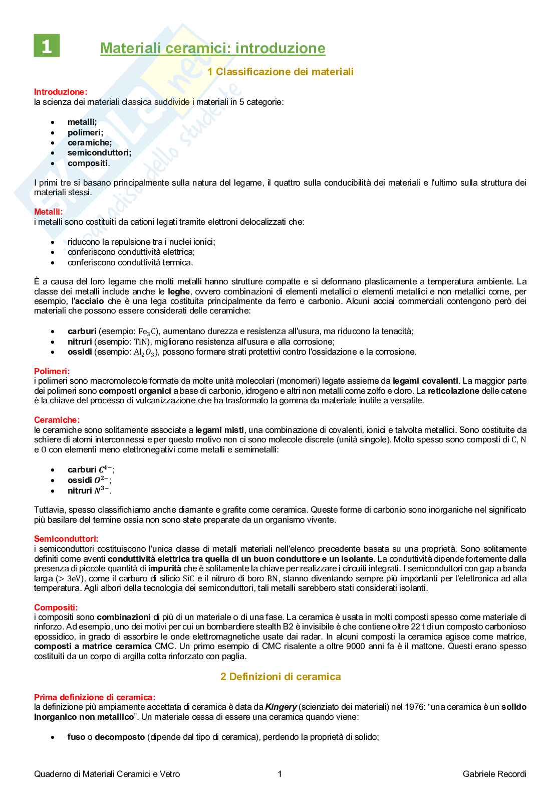 Appunti presi a lezione di Materiali ceramici e vetri Pag. 2