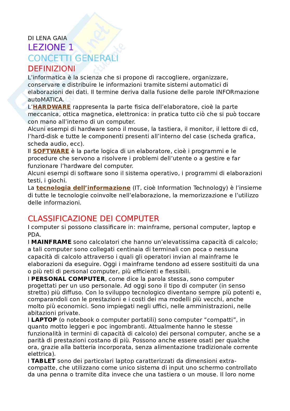 Fondamenti di informatica Pag. 1