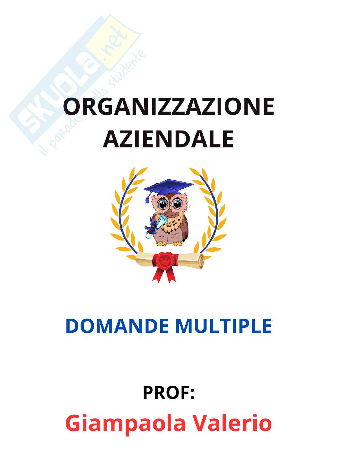 Paniere Organizzazione aziendale - Risposte multiple - aggiornato (2026) Pag. 1