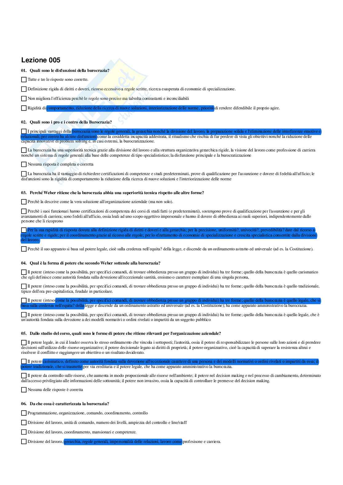 Paniere Organizzazione aziendale - Risposte multiple - aggiornato (2026) Pag. 11