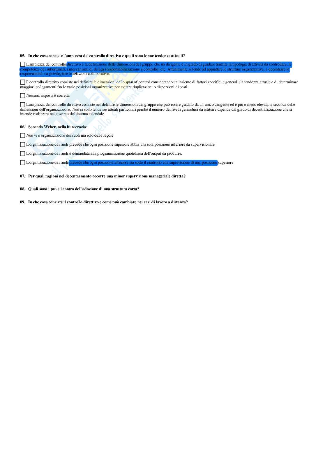 Paniere Organizzazione aziendale - Risposte multiple - aggiornato (2026) Pag. 36