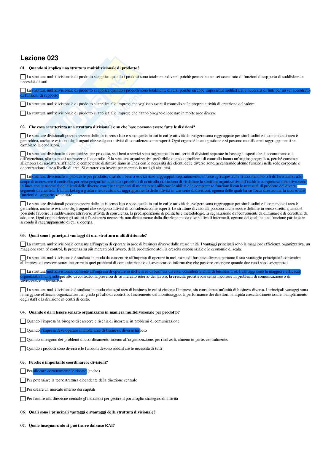 Paniere Organizzazione aziendale - Risposte multiple - aggiornato (2026) Pag. 41