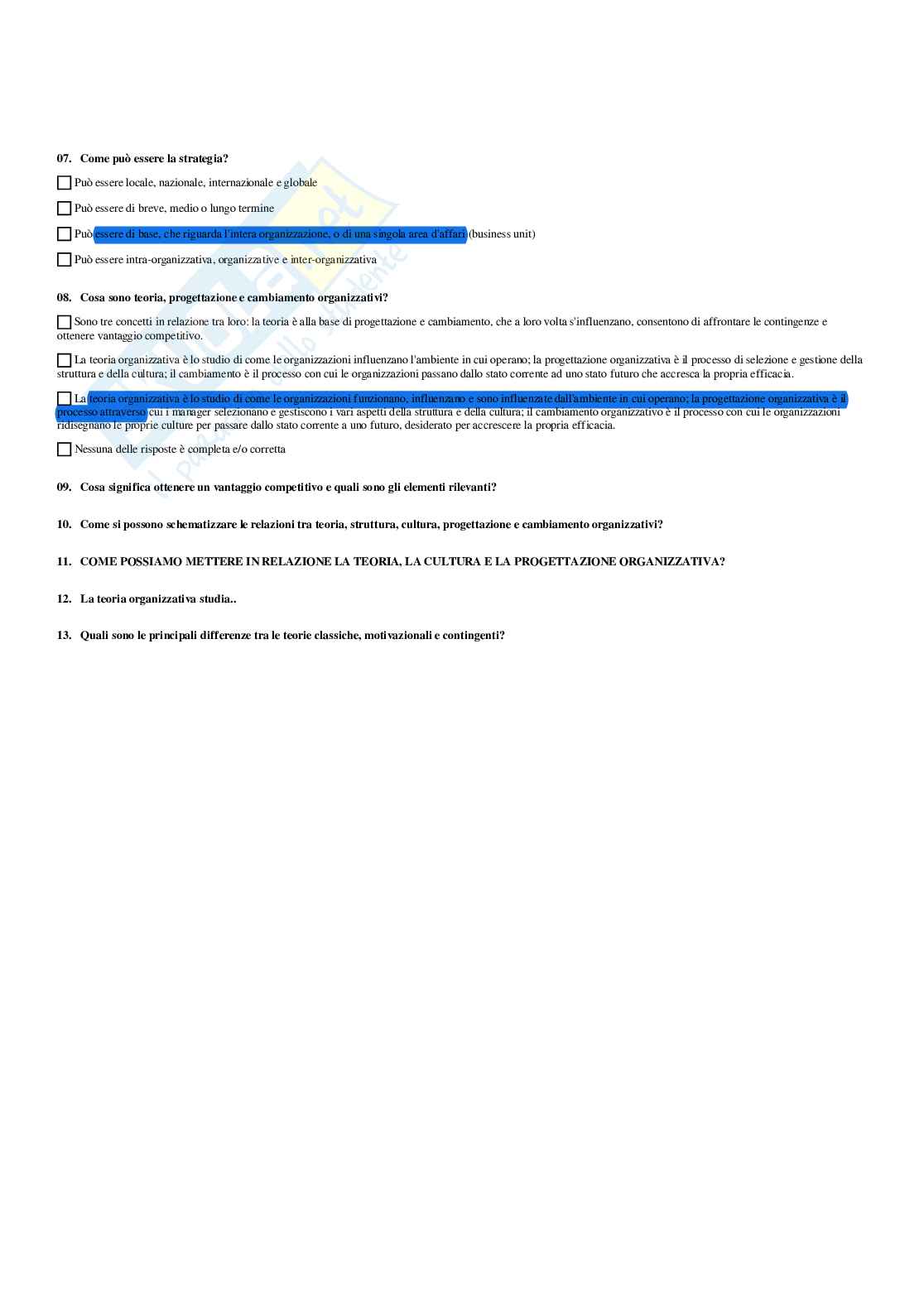 Paniere Organizzazione aziendale - Risposte multiple - aggiornato (2026) Pag. 6