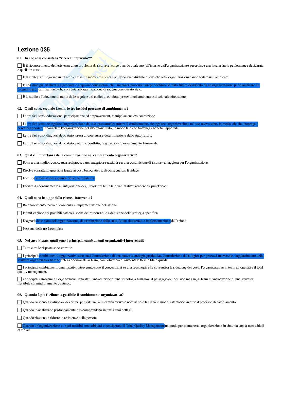 Paniere Organizzazione aziendale - Risposte multiple - aggiornato (2026) Pag. 61