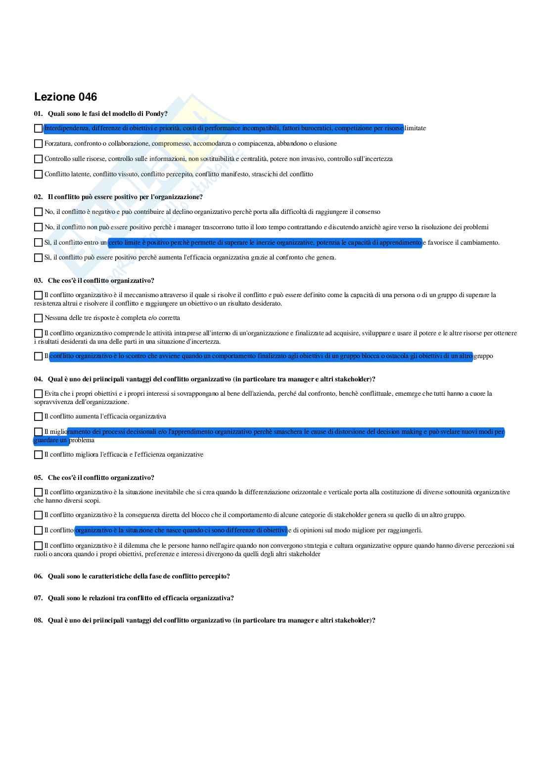 Paniere Organizzazione aziendale - Risposte multiple - aggiornato (2026) Pag. 76