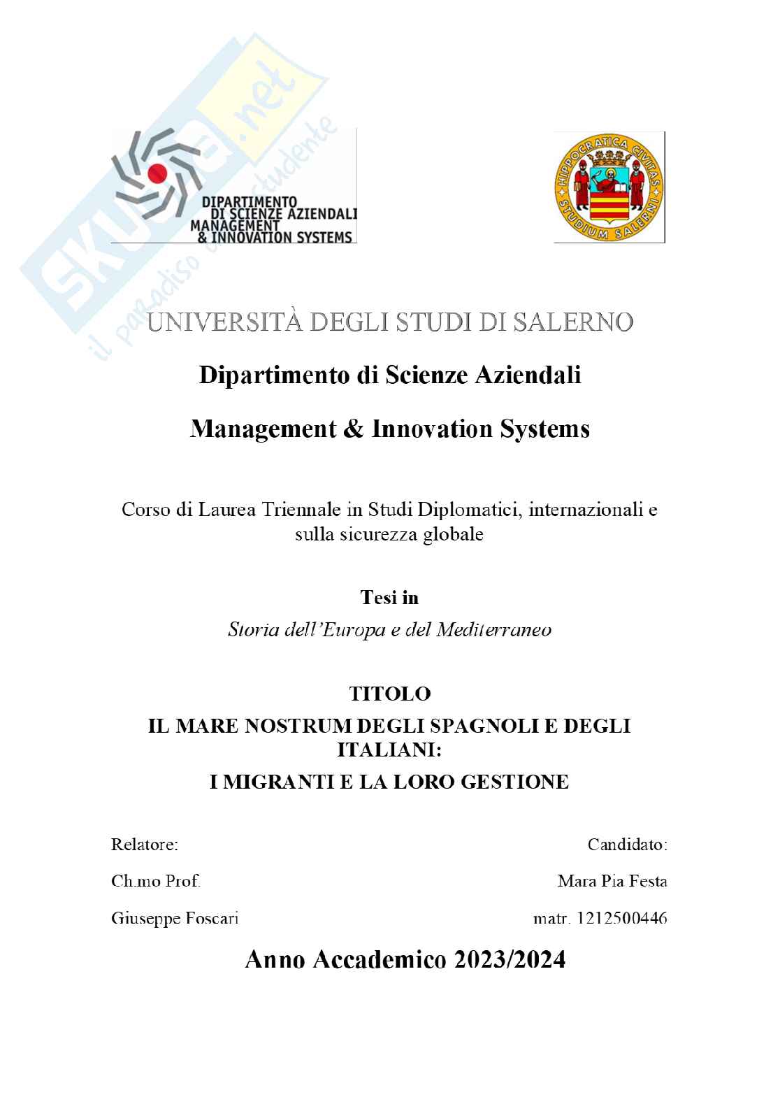 Mare nostrum degli spagnoli e degli italiani: i migranti e la loro gestione Pag. 1