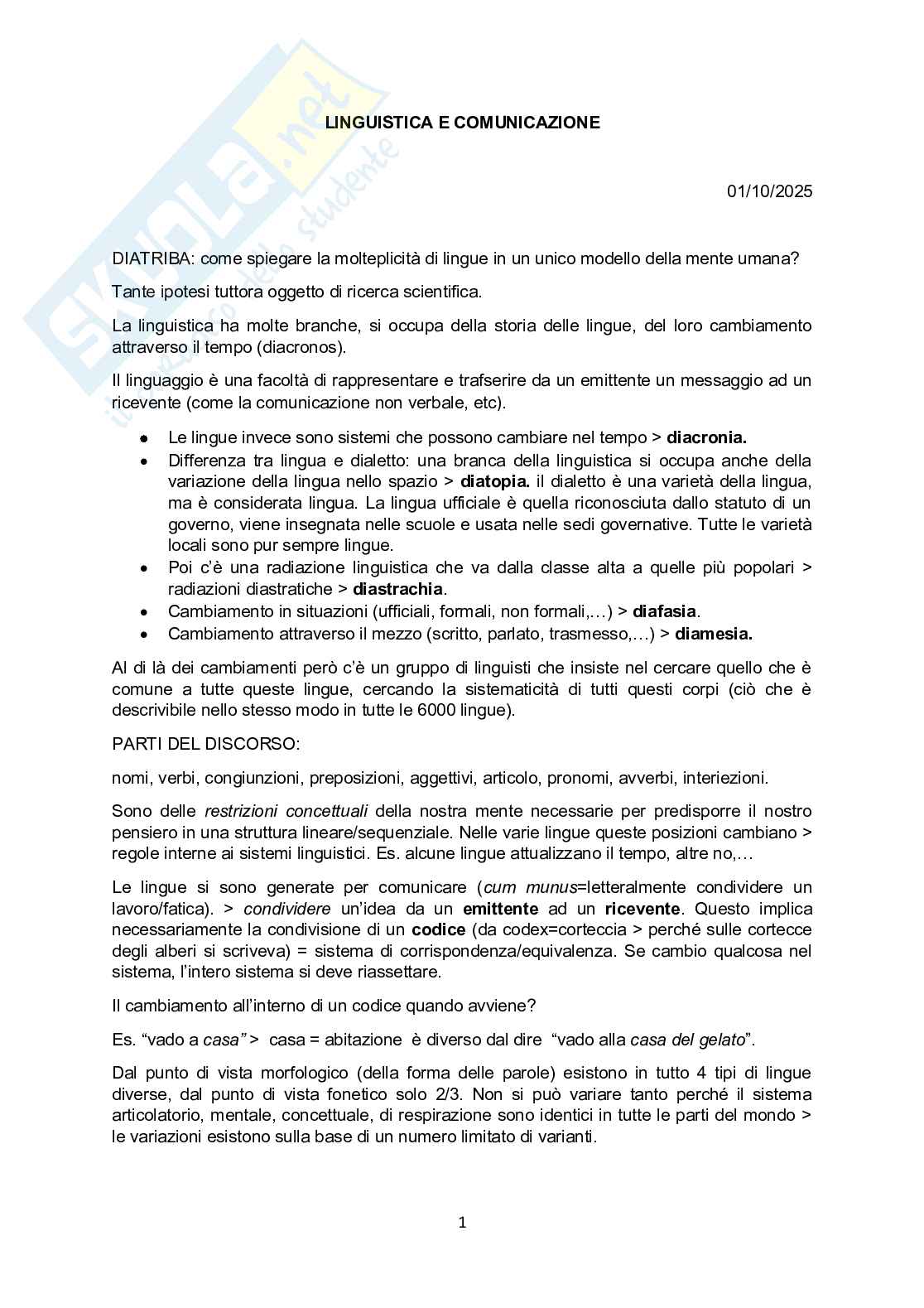 Appunti di Linguistica e comunicazione Pag. 1