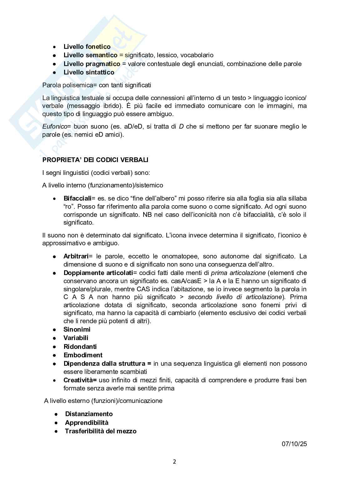 Appunti di Linguistica e comunicazione Pag. 2