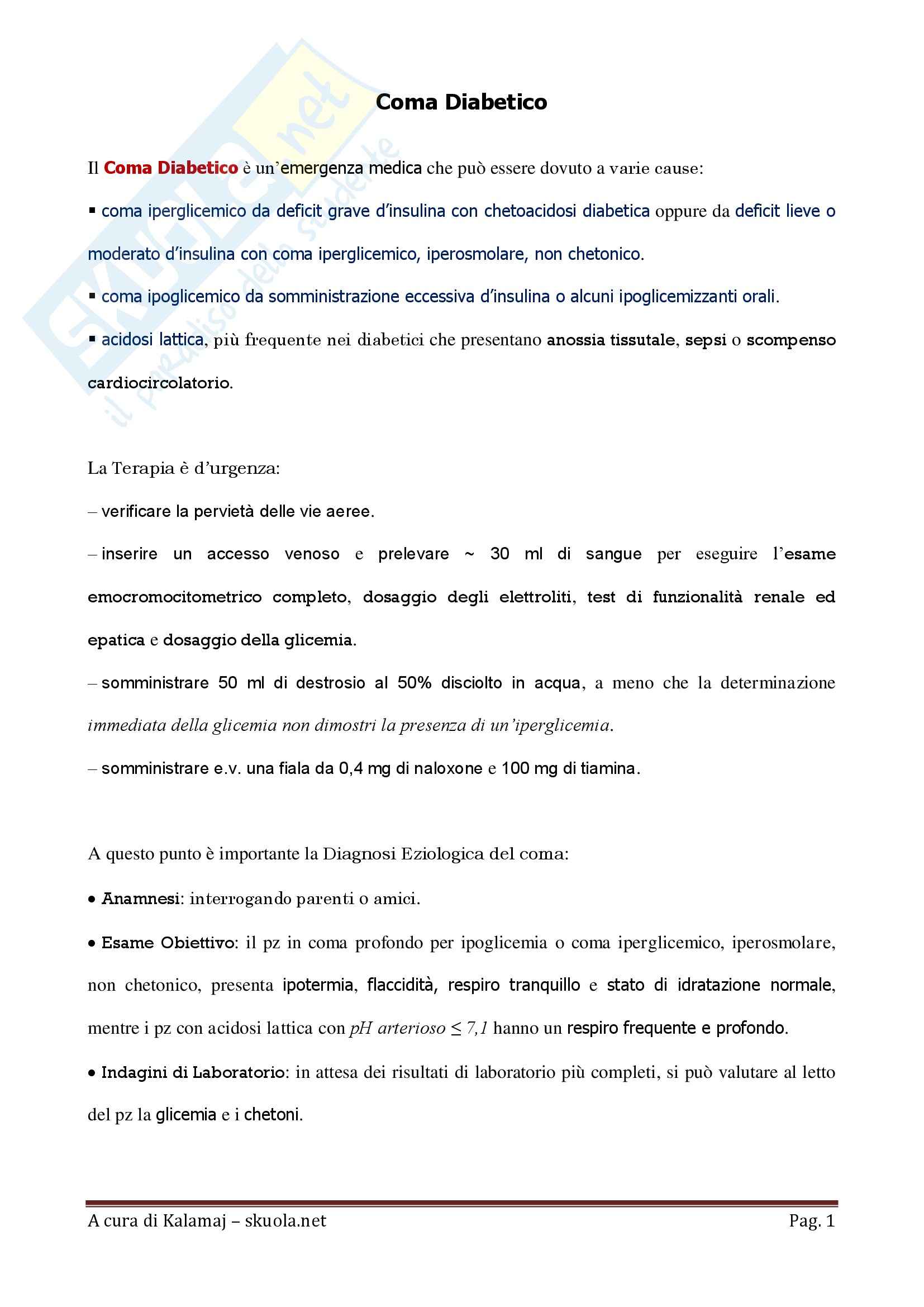 Endocrinologia - il coma diabetico Pag. 1