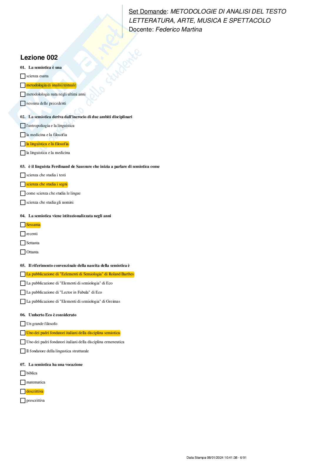 Paniere nuovo di Metodologie di analisi del testo (2024) Pag. 6