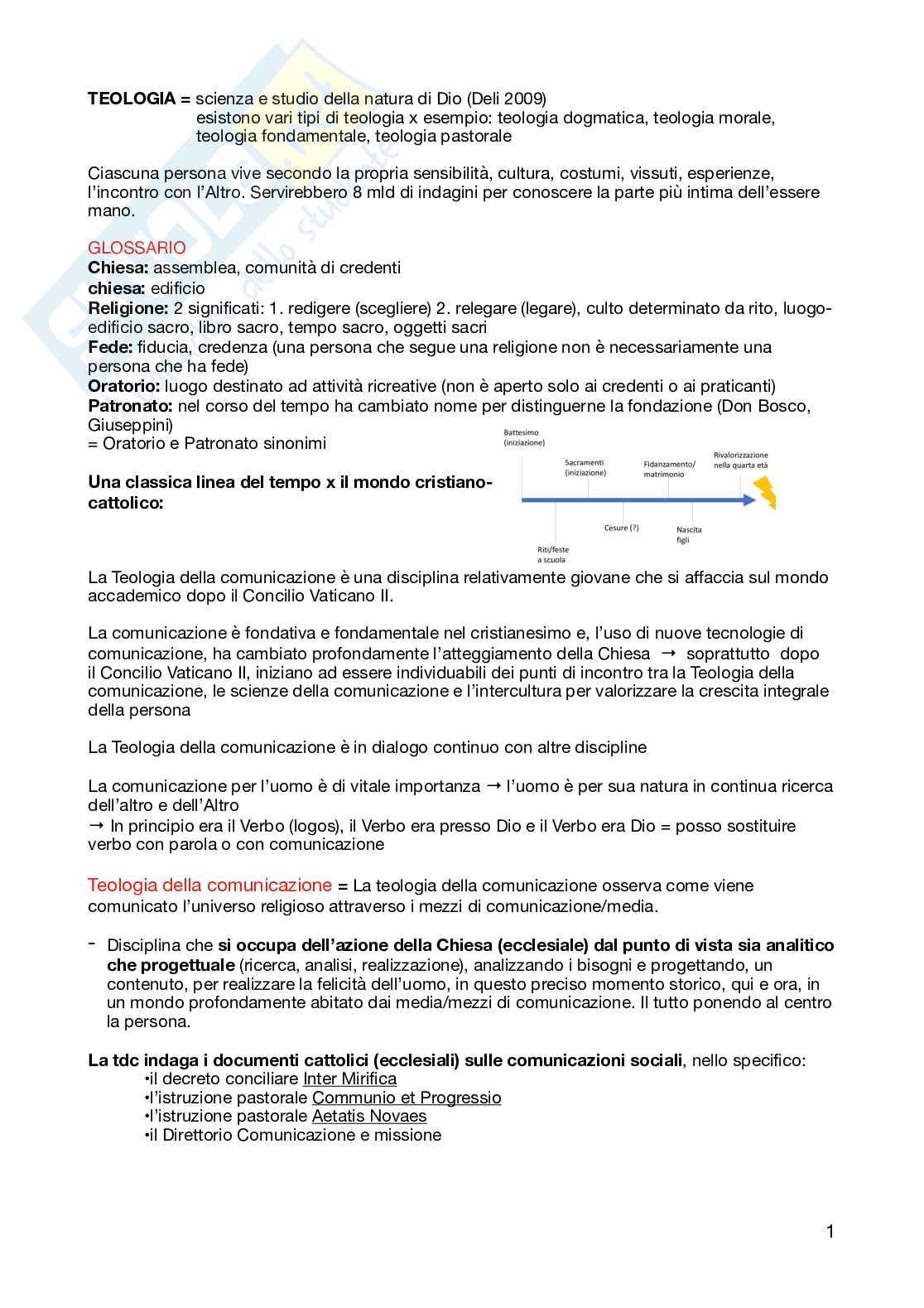 Appunti per l'esame di Teologia della comunicazione   Pag. 1