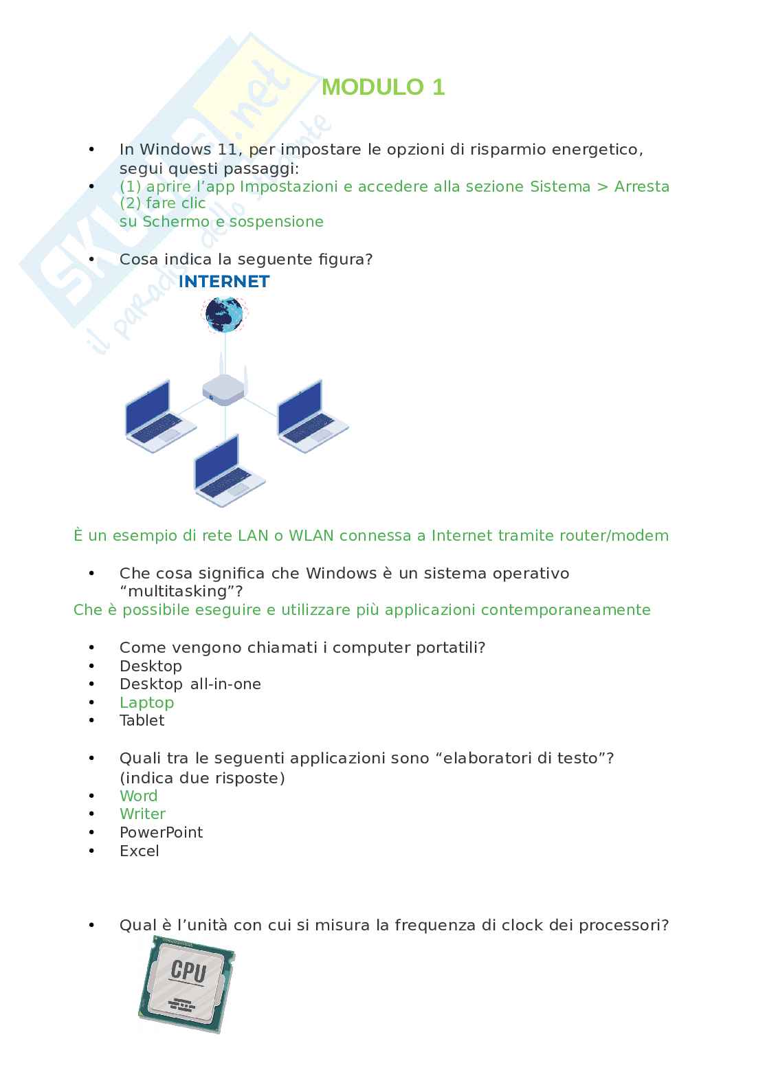 Eipass 7 moduli (versione 6.0) - Modulo 1  - Domande e risposte su Windows 11 e Hardware Pag. 1