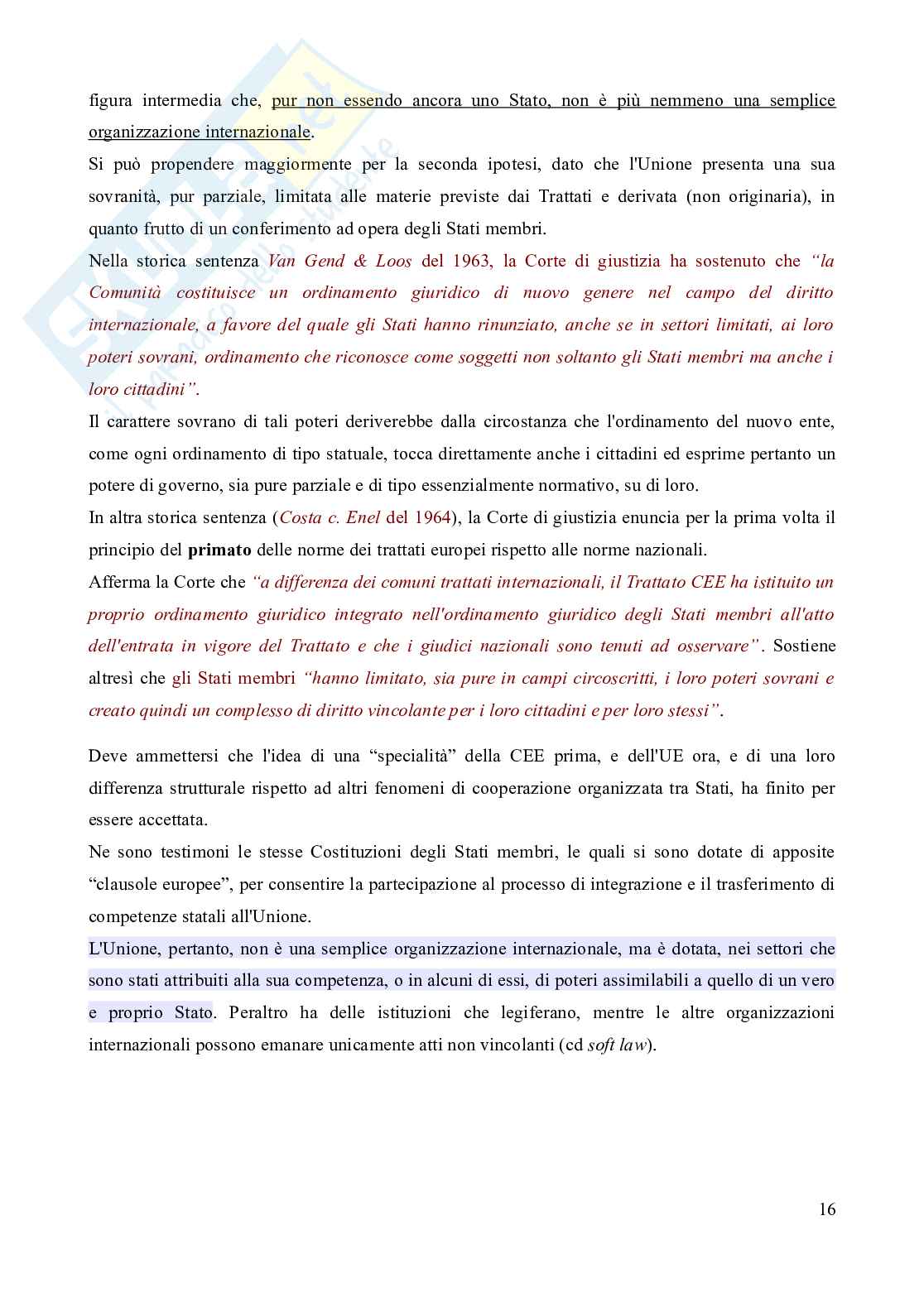 Riassunto esame Diritto dell'Unione europea, Prof. Marino Silvia, libro consigliato Diritto dell'Unione Europea - 8^edizione, Daniele Pag. 16