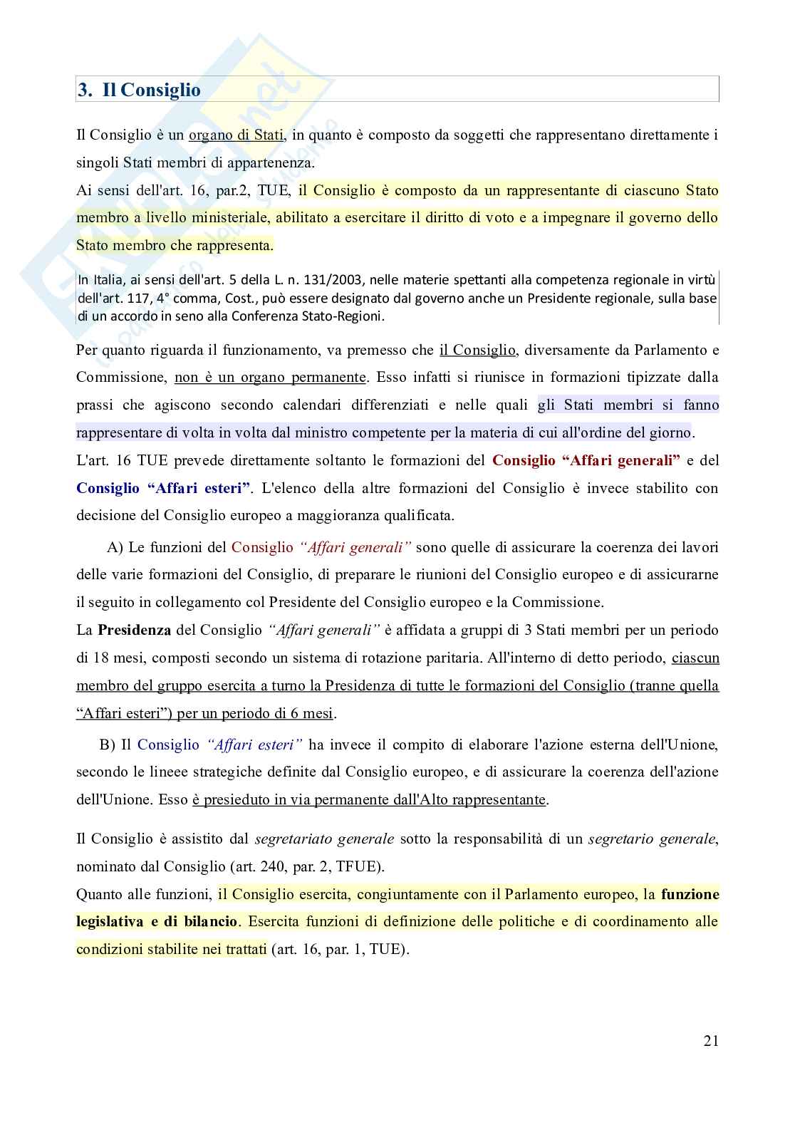 Riassunto esame Diritto dell'Unione europea, Prof. Marino Silvia, libro consigliato Diritto dell'Unione Europea - 8^edizione, Daniele Pag. 21