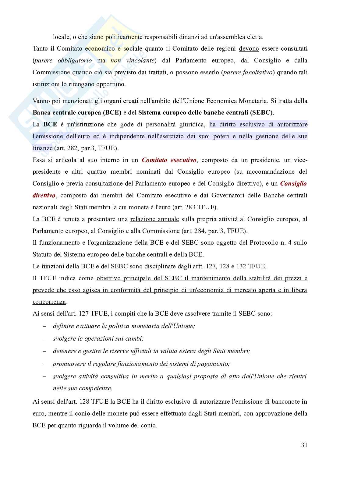 Riassunto esame Diritto dell'Unione europea, Prof. Marino Silvia, libro consigliato Diritto dell'Unione Europea - 8^edizione, Daniele Pag. 31