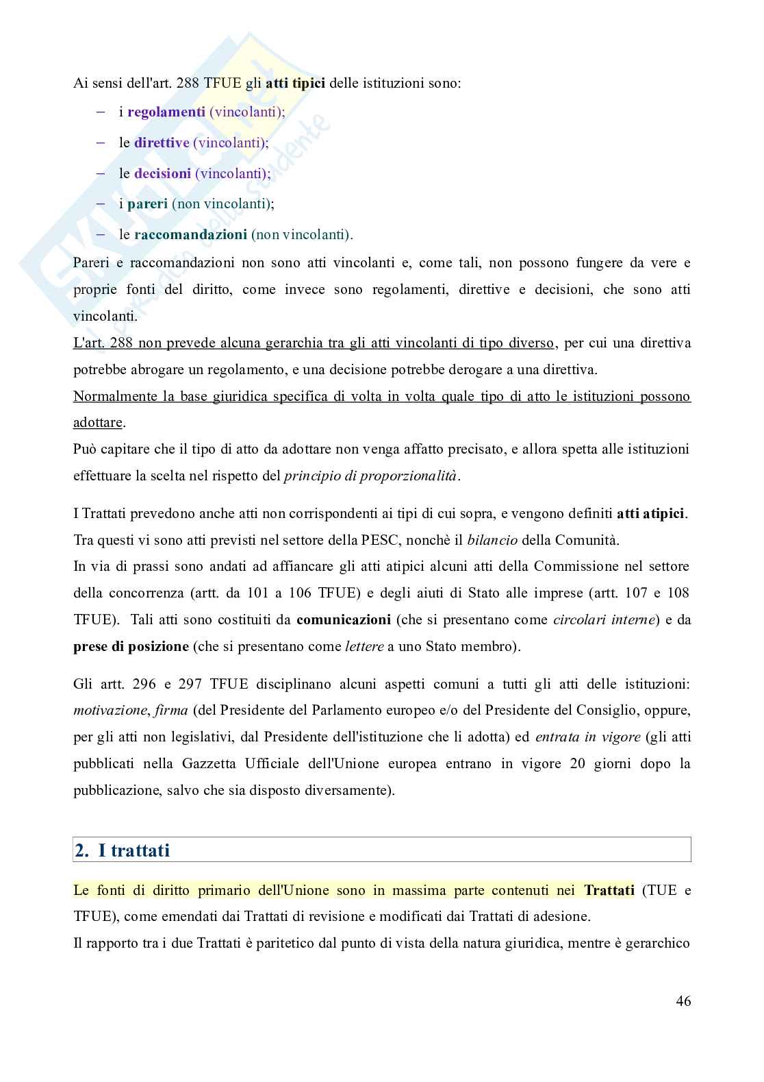 Riassunto esame Diritto dell'Unione europea, Prof. Marino Silvia, libro consigliato Diritto dell'Unione Europea - 8^edizione, Daniele Pag. 46