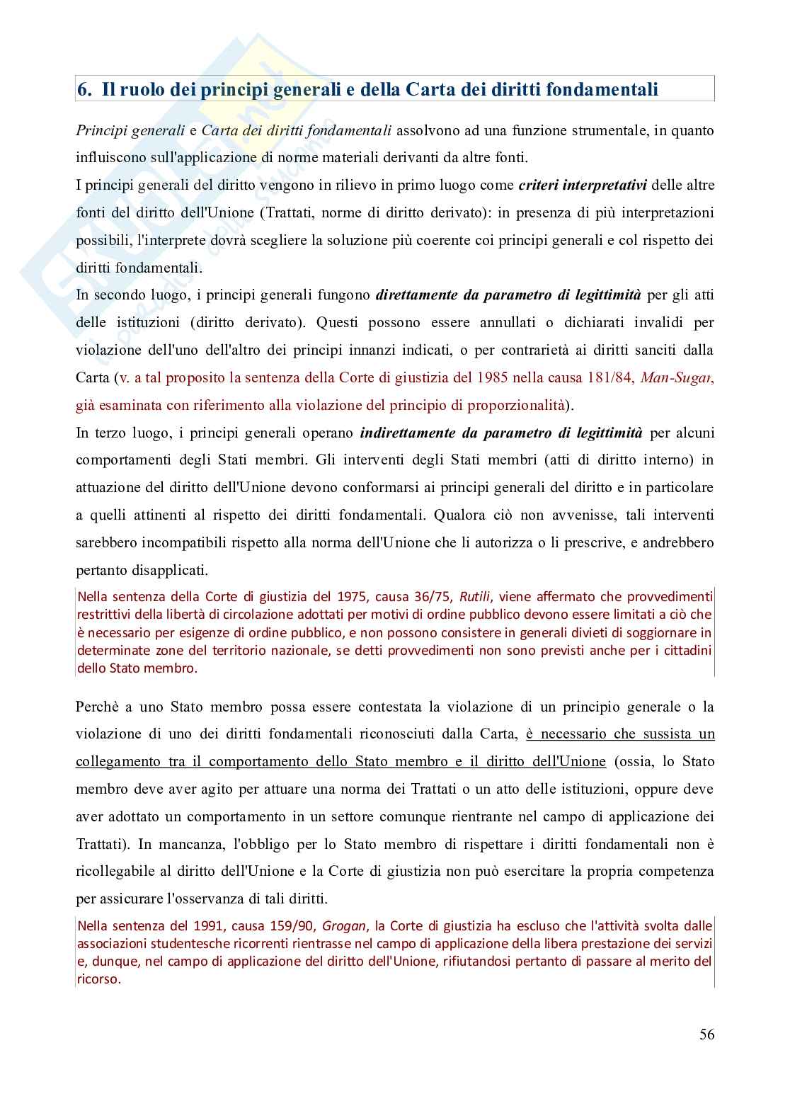 Riassunto esame Diritto dell'Unione europea, Prof. Marino Silvia, libro consigliato Diritto dell'Unione Europea - 8^edizione, Daniele Pag. 56