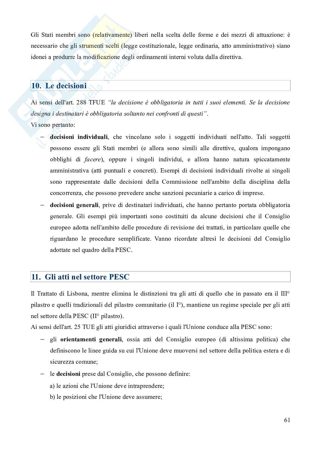 Riassunto esame Diritto dell'Unione europea, Prof. Marino Silvia, libro consigliato Diritto dell'Unione Europea - 8^edizione, Daniele Pag. 61