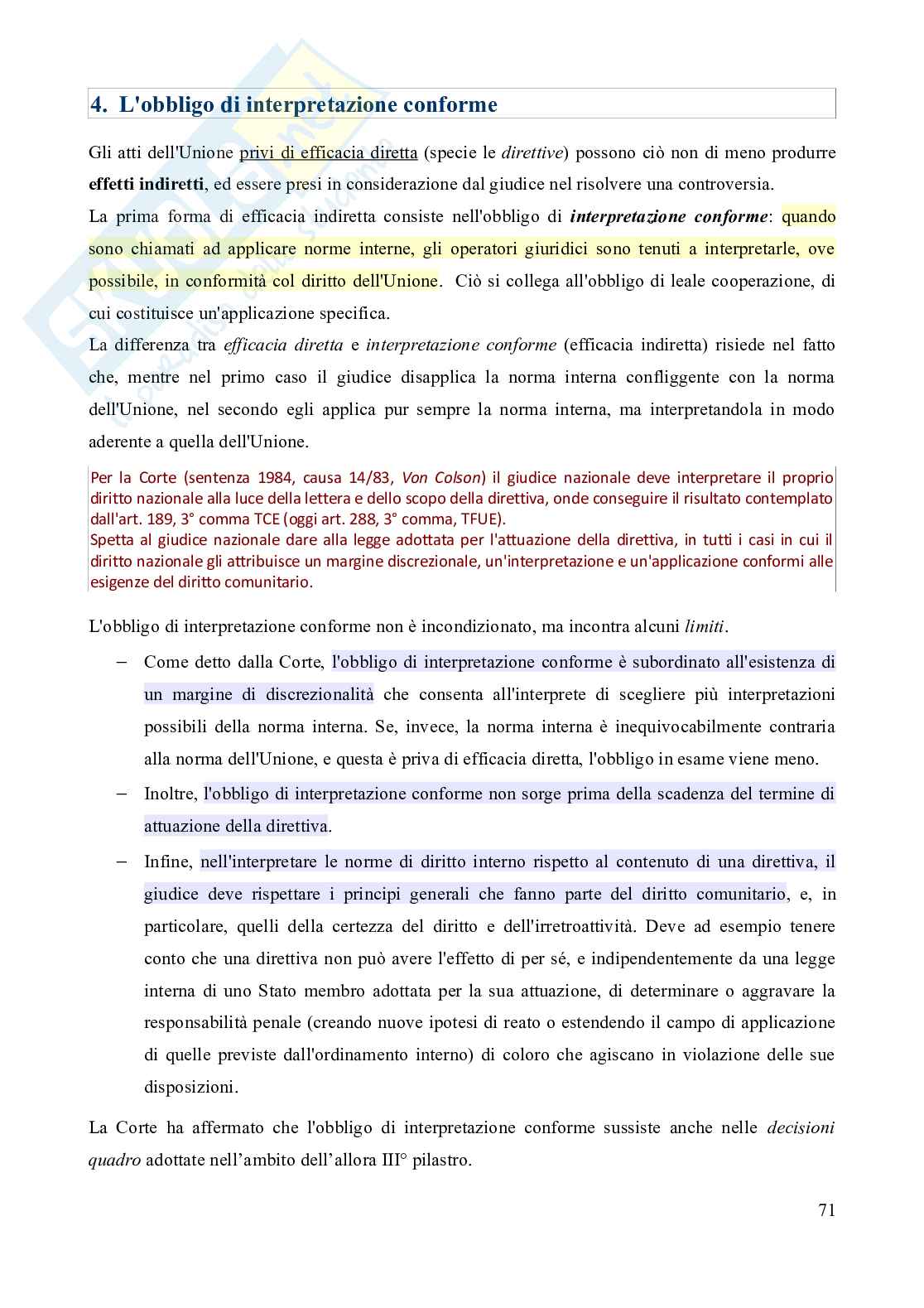 Riassunto esame Diritto dell'Unione europea, Prof. Marino Silvia, libro consigliato Diritto dell'Unione Europea - 8^edizione, Daniele Pag. 71