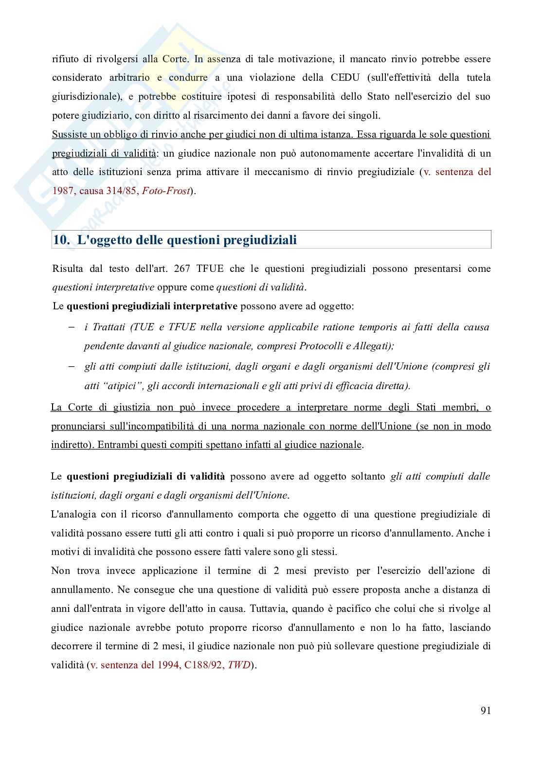 Riassunto esame Diritto dell'Unione europea, Prof. Marino Silvia, libro consigliato Diritto dell'Unione Europea - 8^edizione, Daniele Pag. 91
