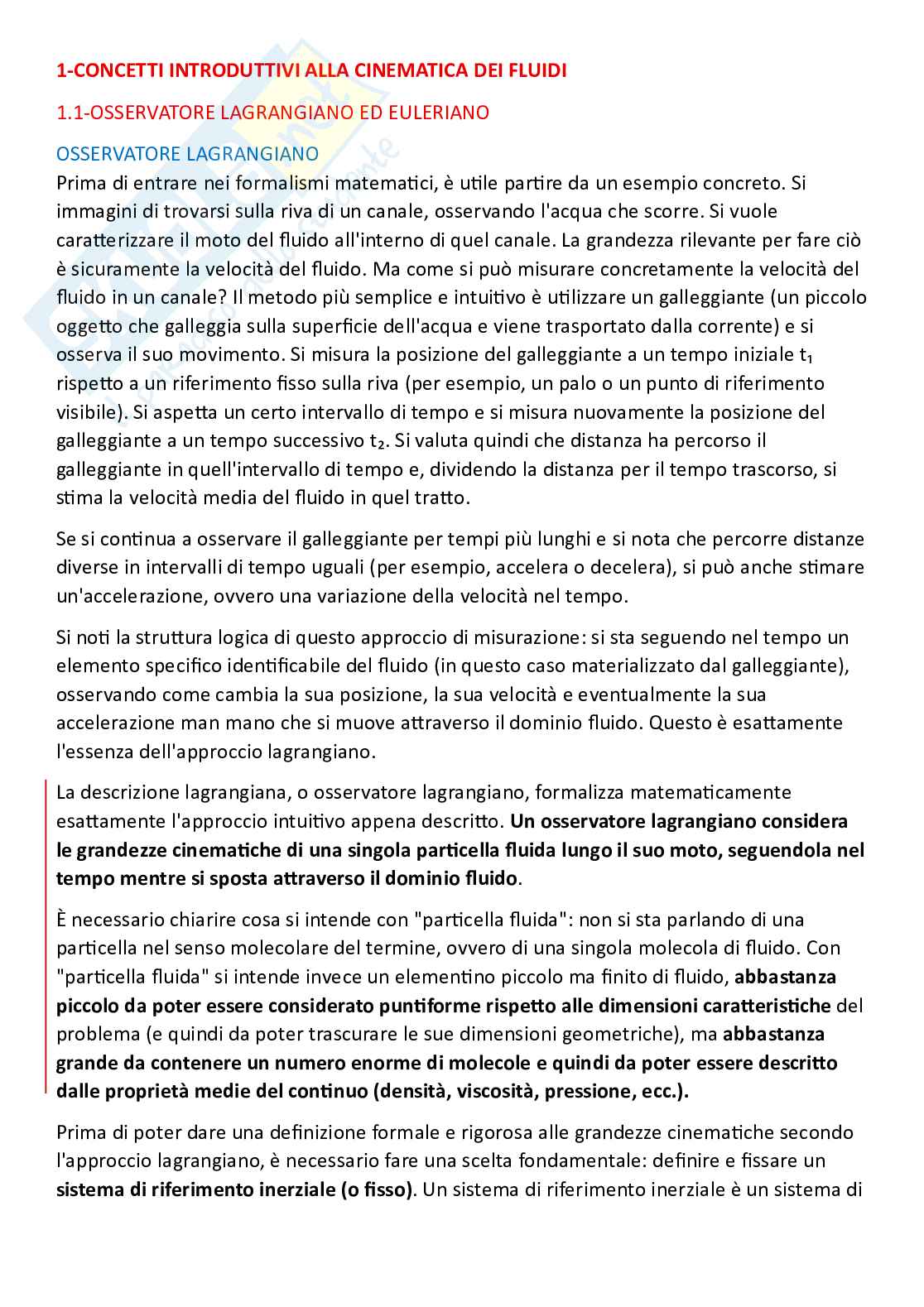 Meccanica dei fluidi, parte 4 - concetti introduttivi cinematica dei fluidi Pag. 1