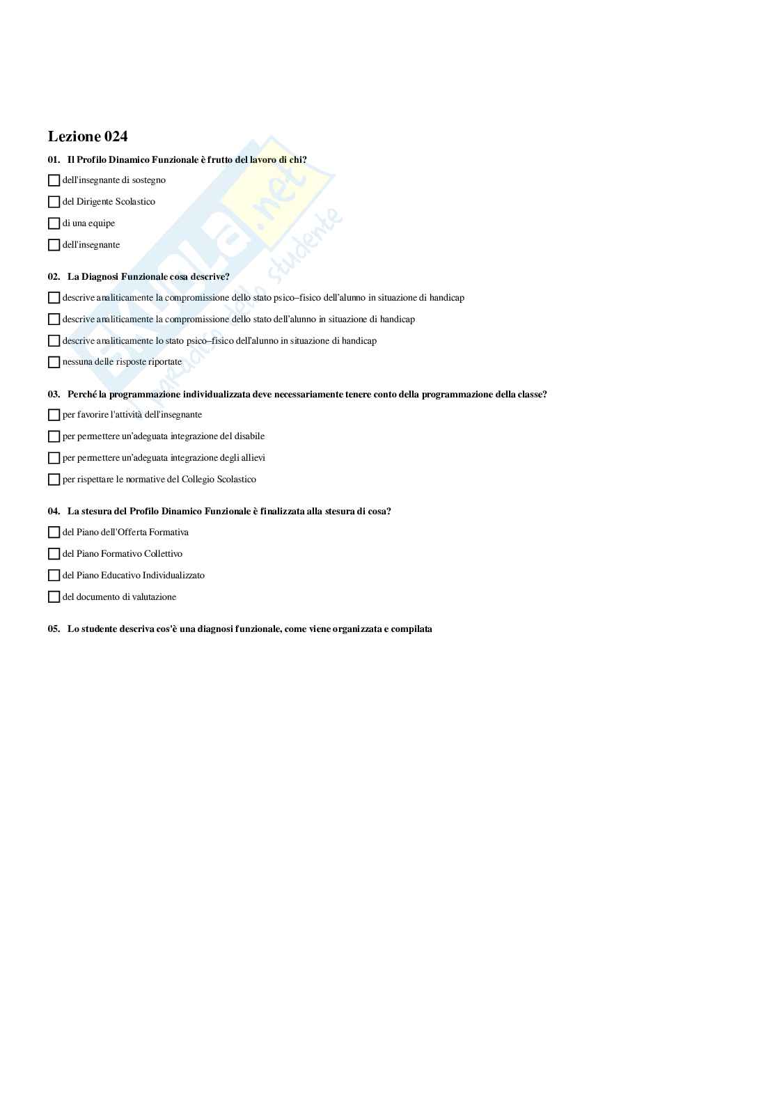 Paniere Didattica e pedagogia speciale  - Risposte multiple - aggiornato (2026) Pag. 21