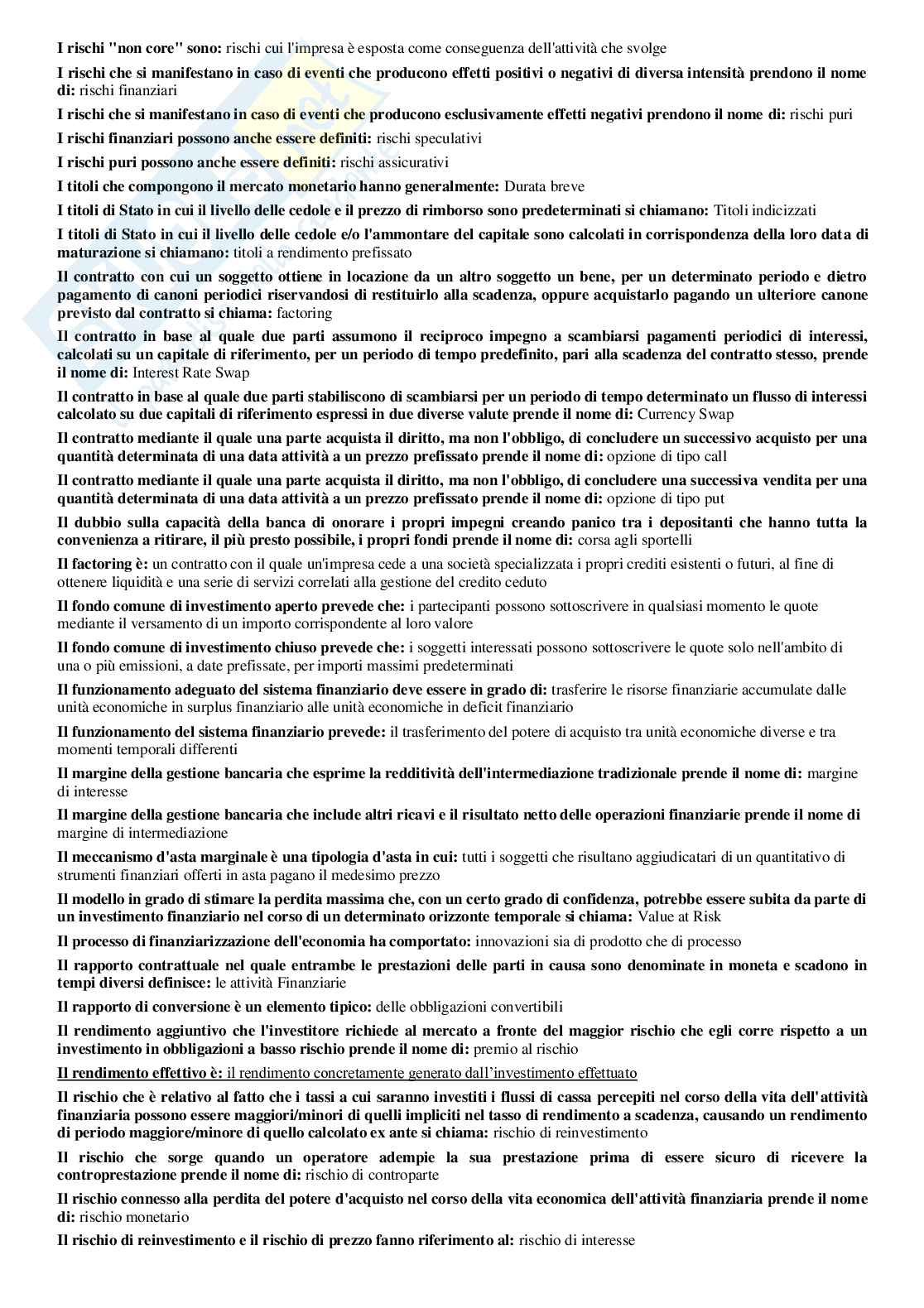 Paniere in ordine alfabetico economia degli intermediari e dei mercati finanziari - risposte multiple Pag. 6