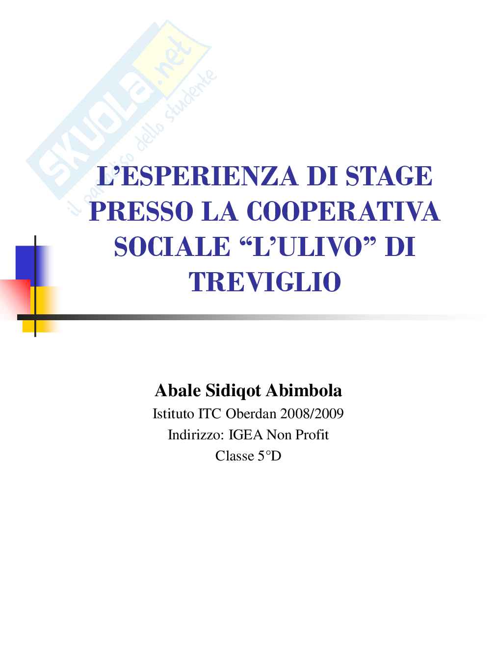 ESPERIENZA DI STAGE PRESSO UNA COOPERATIVA SOCIALE Pag. 1