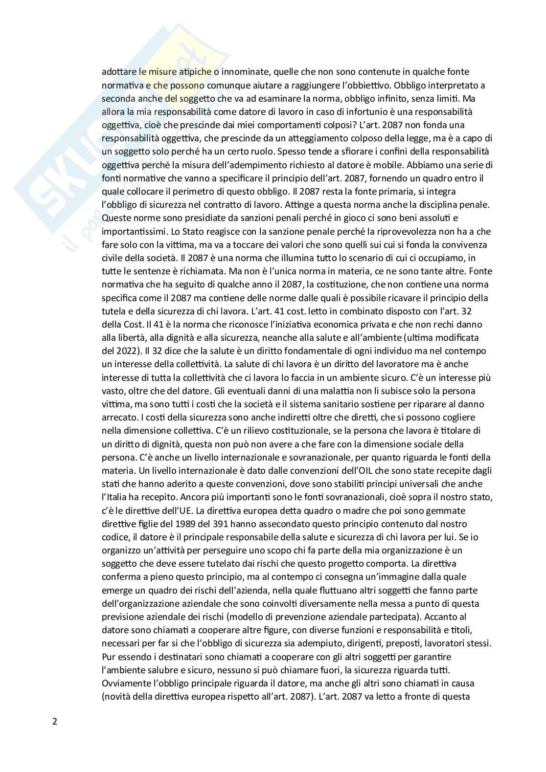 Riassunto esame Diritto del lavoro, Prof. Pascucci Paolo, libro consigliato La tutela della salute e della sicurezza sul lavoro: il Titolo I del d.lgs. n. 81/2008 dopo il Jobs Act, Pascucci Pag. 2