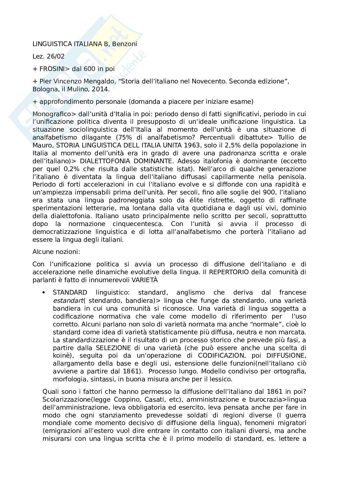 Appunti Linguistica italiana B Pag. 1