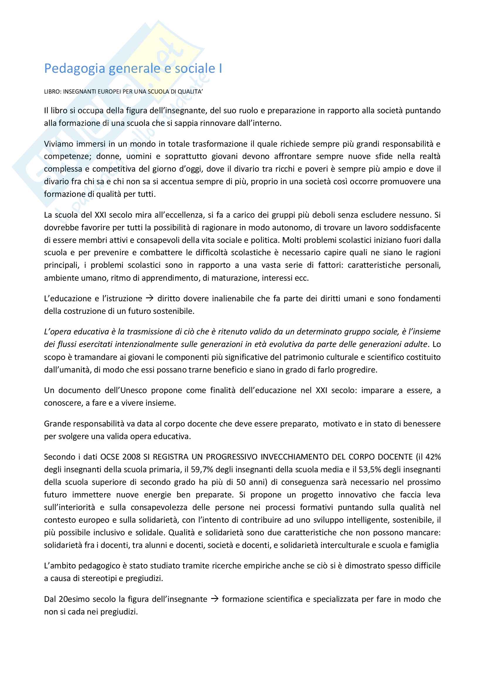 Pedagogia generale - sociale I Pag. 1